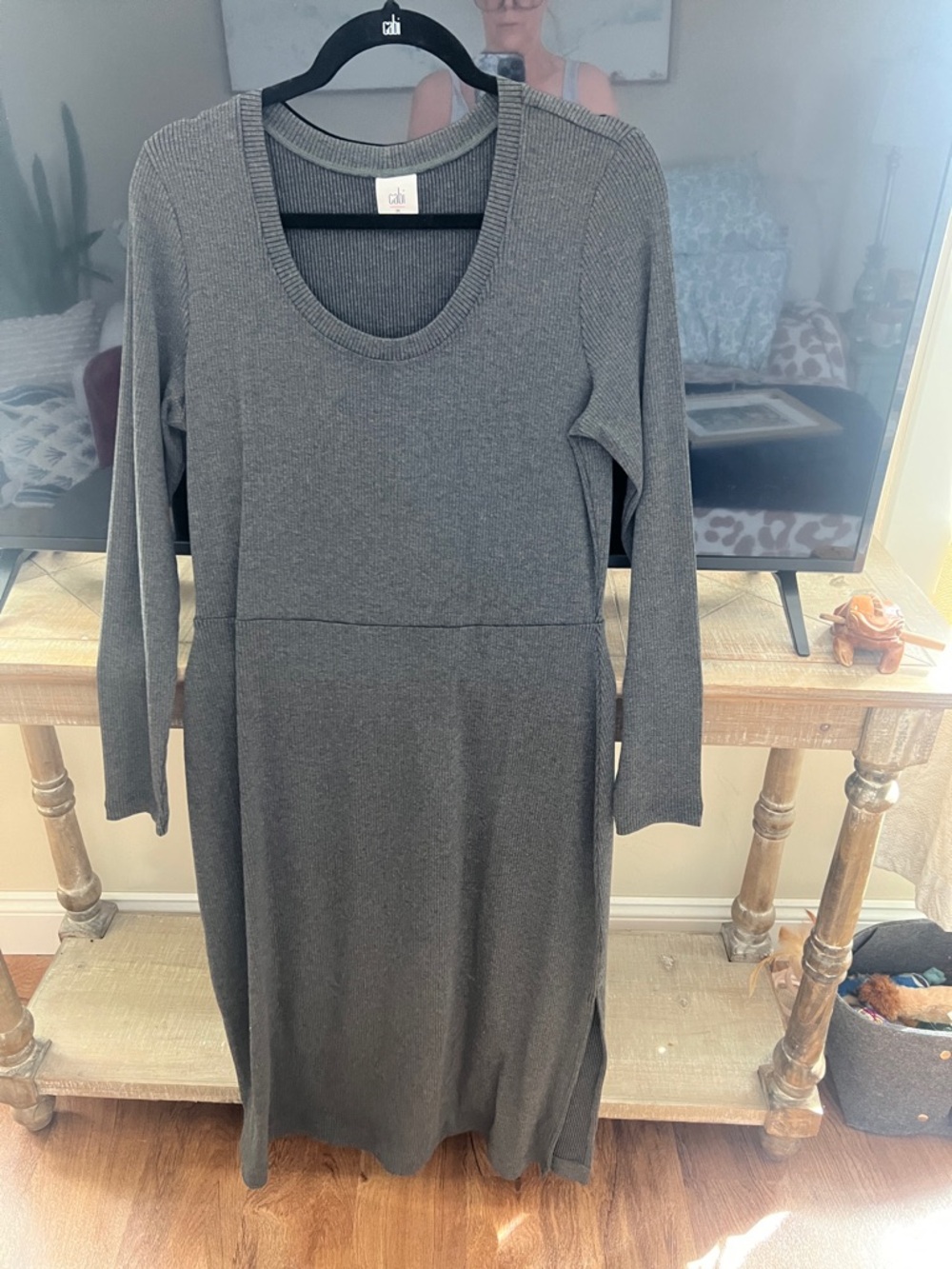 CAbi Charcoal Scoop-Neck Long Sleeve Knit Dress